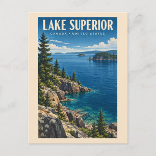 Illustration von Lake Superior Reise Kunst Vintage Postkarte