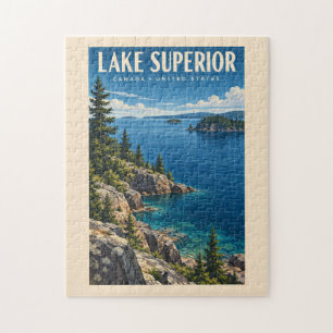 Illustration von Lake Superior Reise Kunst Vintage Puzzle