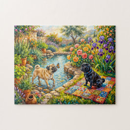 Illustration von Launenhaften Cottage-Garten-Teich Puzzle