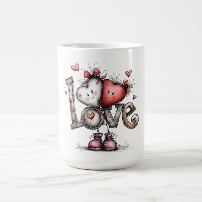 Illustration von LOVE mit Herzfiguren Kaffeetasse (Mittel)