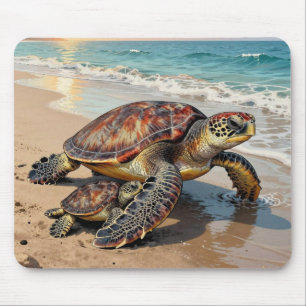 Illustration von Meeresschildkröte und Baby am Str Mousepad
