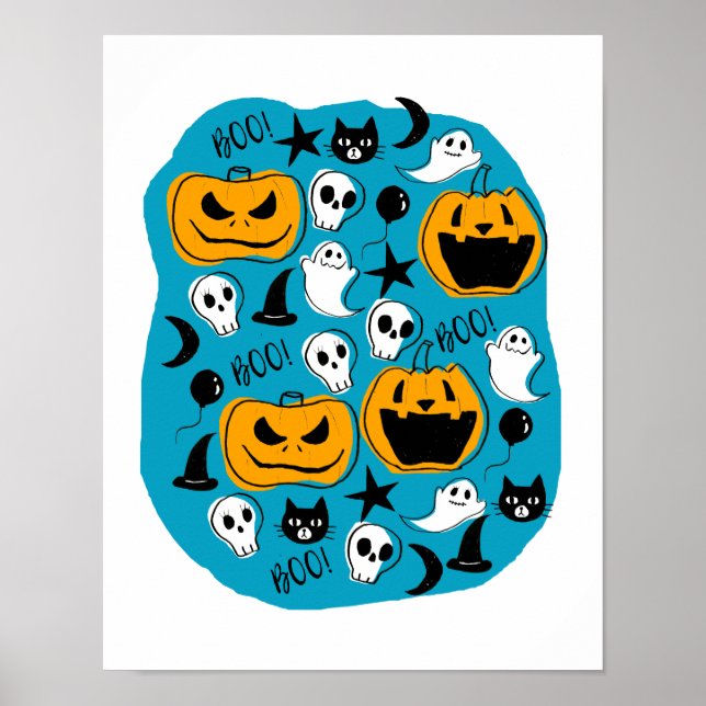 Illustration von niedlichen Halloween-Kreaturen Poster (Vorne)