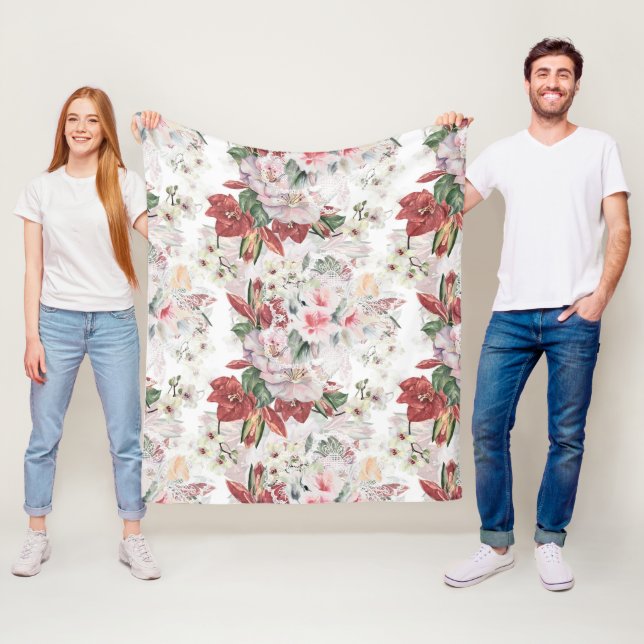 Illustration von Orchideen und Lilien-Luxus-Spitze Fleecedecke (Beispiel)