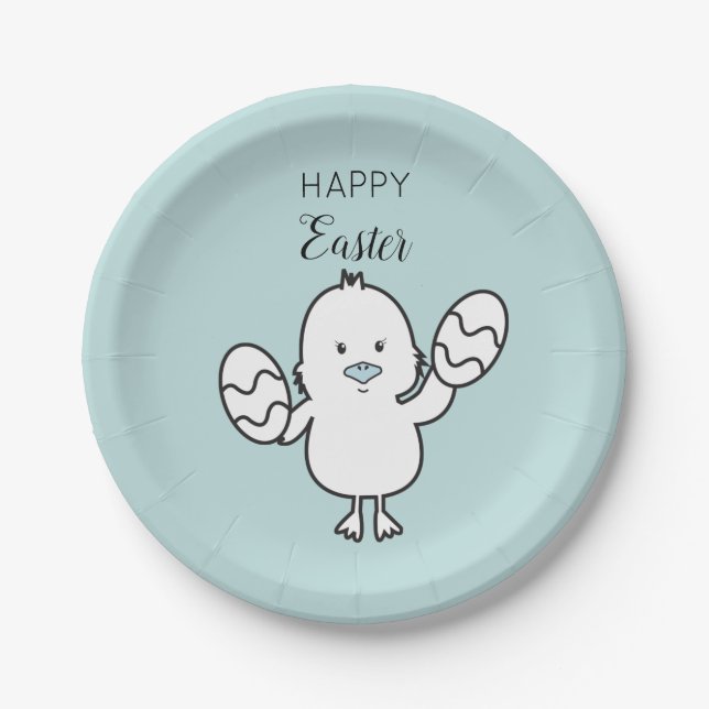 Illustration von Pastel Blue Niedlich Easter Chick Pappteller (Vorderseite)