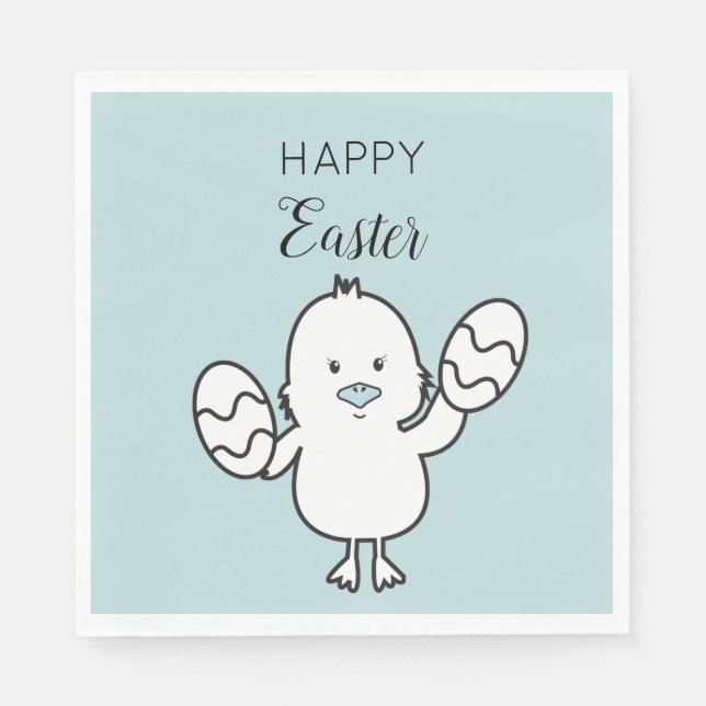 Illustration von Pastel Blue Niedlich Easter Chick Serviette (Vorderseite)