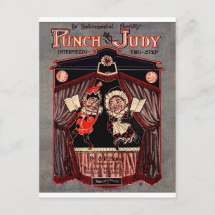 Illustration von Punch und Judy Puppets Art Postkarte