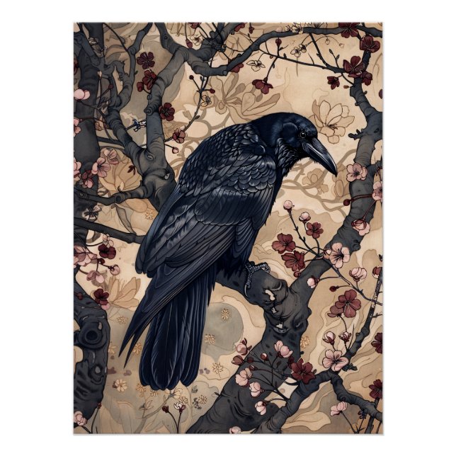Illustration von Raven and Cherry Blossoms Poster (Vorderseite)