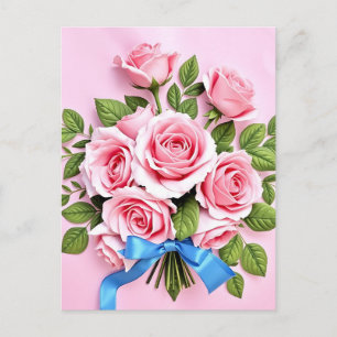 Illustration von rosa Rosenstrauß mit Band Postkarte