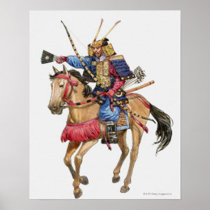 Illustration von Samurai auf dem Pferd Poster