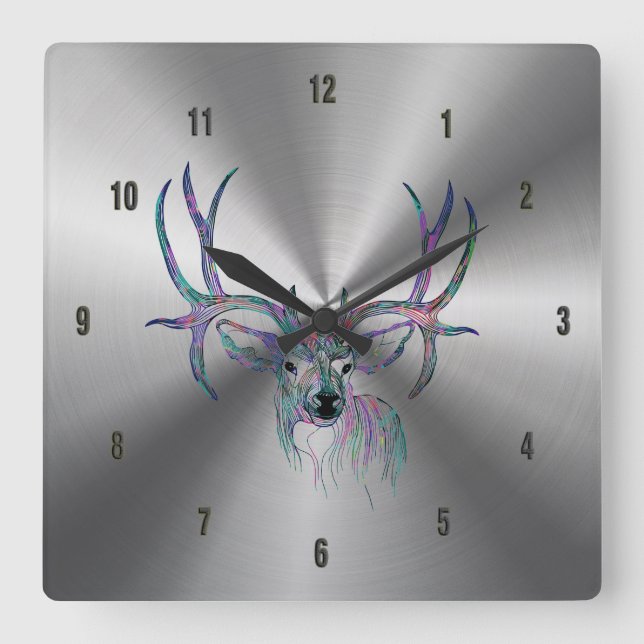 Illustration von Shiny Stainless Steel & Colorful  Quadratische Wanduhr (Vorderseite)