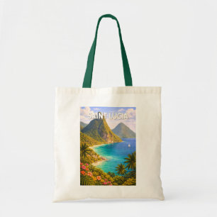 Illustration von St. Lucia Reise Kunst Vintage Tragetasche