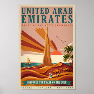 Illustration von UAE-Kamelen und Burj Khalifa für  Poster