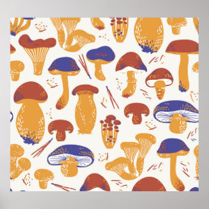 Illustration von Vintag essbaren Pilzen Poster