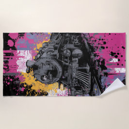 Illustration von Vintage-Dampfzug-Graffiti im Pop- Strandtuch