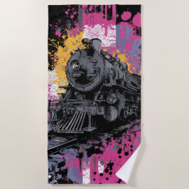 Illustration von Vintage-Dampfzug-Graffiti im Pop- Strandtuch