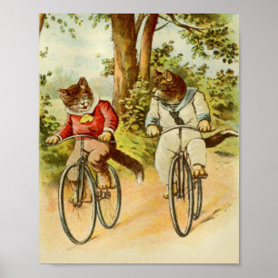 Illustration von Vintage-Katzen auf Fahrrädern Poster