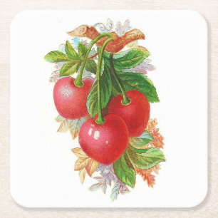 Illustration von Vintage-Kirschen Rechteckiger Pappuntersetzer