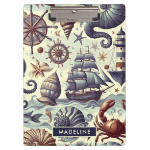 Illustration von Vintage-Nautik und Meeresleben Klemmbrett