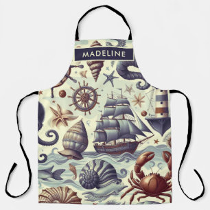 Illustration von Vintage-Nautik und Meeresleben Schürze