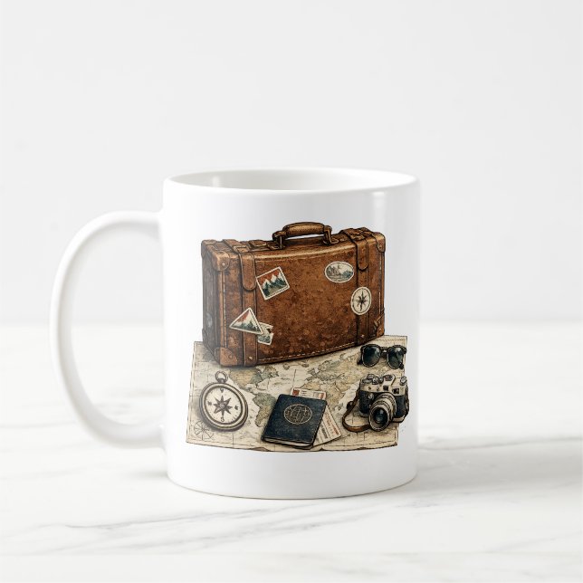 Illustration von Vintage-Reiseessentials Kaffeetasse (Links)