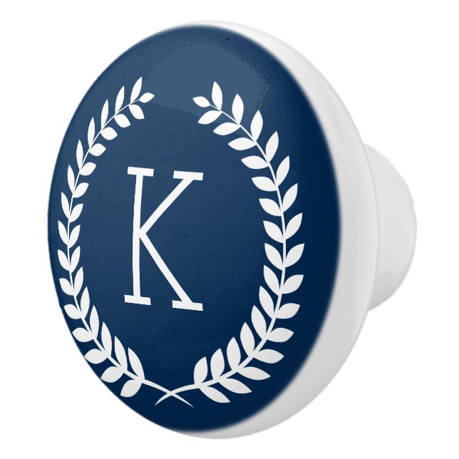 Illustration von weißen Blättern auf Navy-Blue Keramikknauf (Rechts)