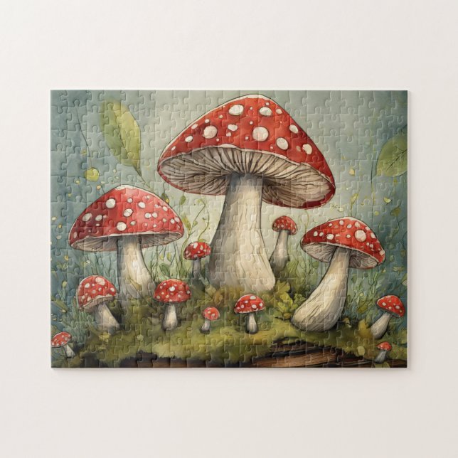 Illustration von Whimsical Red Mushrooms Puzzle (Horizontal)