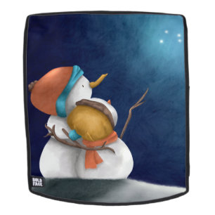 Illustration von Winter-Schneemännern, die zu den Rucksack