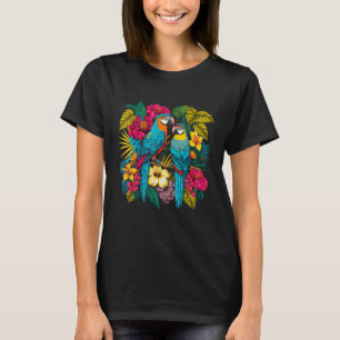 Illustration von zwei tropischen Papageien, umgebe T-Shirt