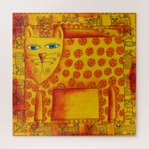 Illustration Wasserfarbe Gepäckte Leopard Katze Puzzle