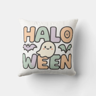 Illustration zu Halloween-Geist und Fledermäusen Kissen