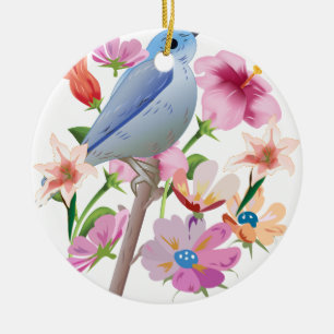 Illustration zu Vögeln und Frühlingsblumen Keramik Ornament