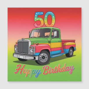 Illustration zum 50. Geburtstag mit vintage Pickup Magnetkarte