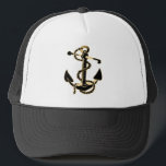 Illustration zum Ankern von Vintagen Schwarz- und  Truckerkappe<br><div class="desc">Schwarz und Gold Vintage nautische Bootsillustrierung.</div>