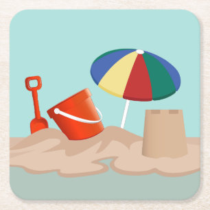 Illustration zum Bucket and Spade Beach Rechteckiger Pappuntersetzer