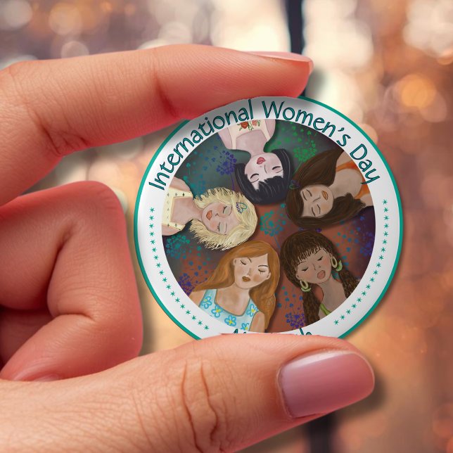 Illustration zum Internationalen Frauentag farbenf Button (International Women's Day Illustration colorful Button)