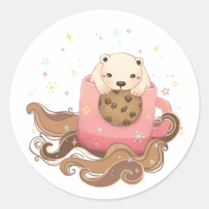 Illustration zum Keks- und Kaffeepause des Polarbä Runder Aufkleber