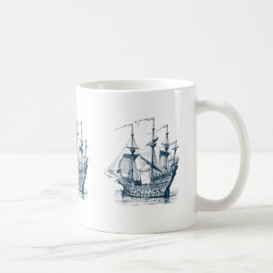 Illustration zum Navy-Blue-Wind-Segeln von Wassers Kaffeetasse