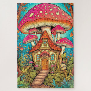 Illustration zum niedlichen Mushroom House Puzzle