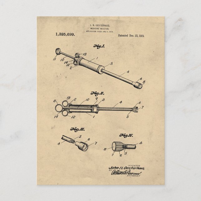 Illustration zum Patent für Vintage Arzneimittel Postkarte (Vorderseite)