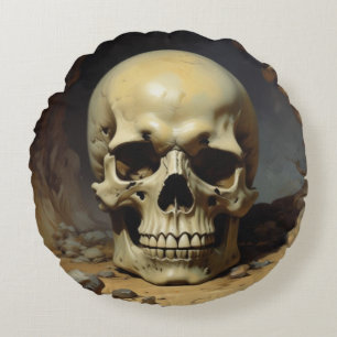 Illustration zum Zeichnen von Ölgemälden auf Skull Rundes Kissen