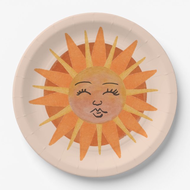 Illustration zur Sonnenfront Orange Wasserfarbe Pappteller (Vorderseite)