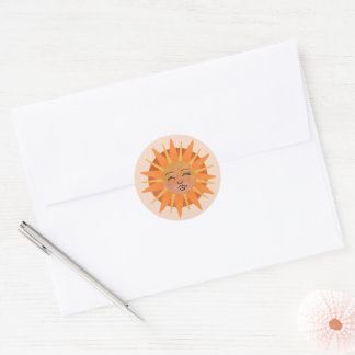 Illustration zur Sonnenfront Orange Wasserfarbe Runder Aufkleber