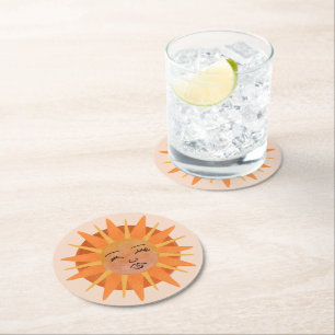 Illustration zur Sonnenfront Orange Wasserfarbe Runder Pappuntersetzer