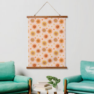 Illustration zur Sonnenfront Orange Wasserfarbe Wandteppich Mit Holzrahmen