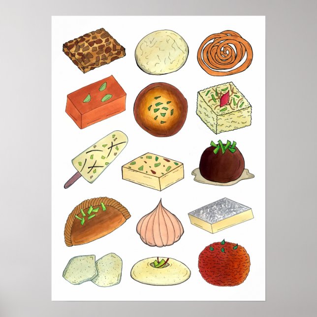 Illustration zur Süßwarenherstellung in Mithai Ind Poster (Vorne)