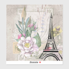 Illustration zur Vintagen Blume Collage & Eiffeltu Aufkleber