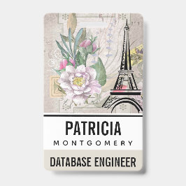 Illustration zur Vintagen Blume Collage & Eiffeltu Ausweis