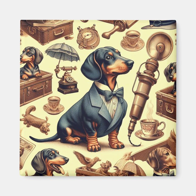 Illustration zur Vintagen Dackel Magnet (Vorne)