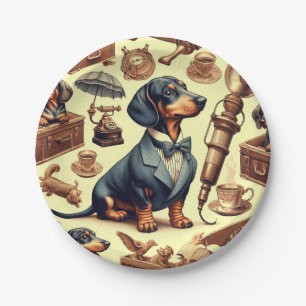 Illustration zur Vintagen Dackel Pappteller