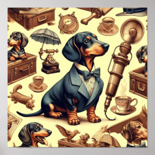 Illustration zur Vintagen Dackel Poster